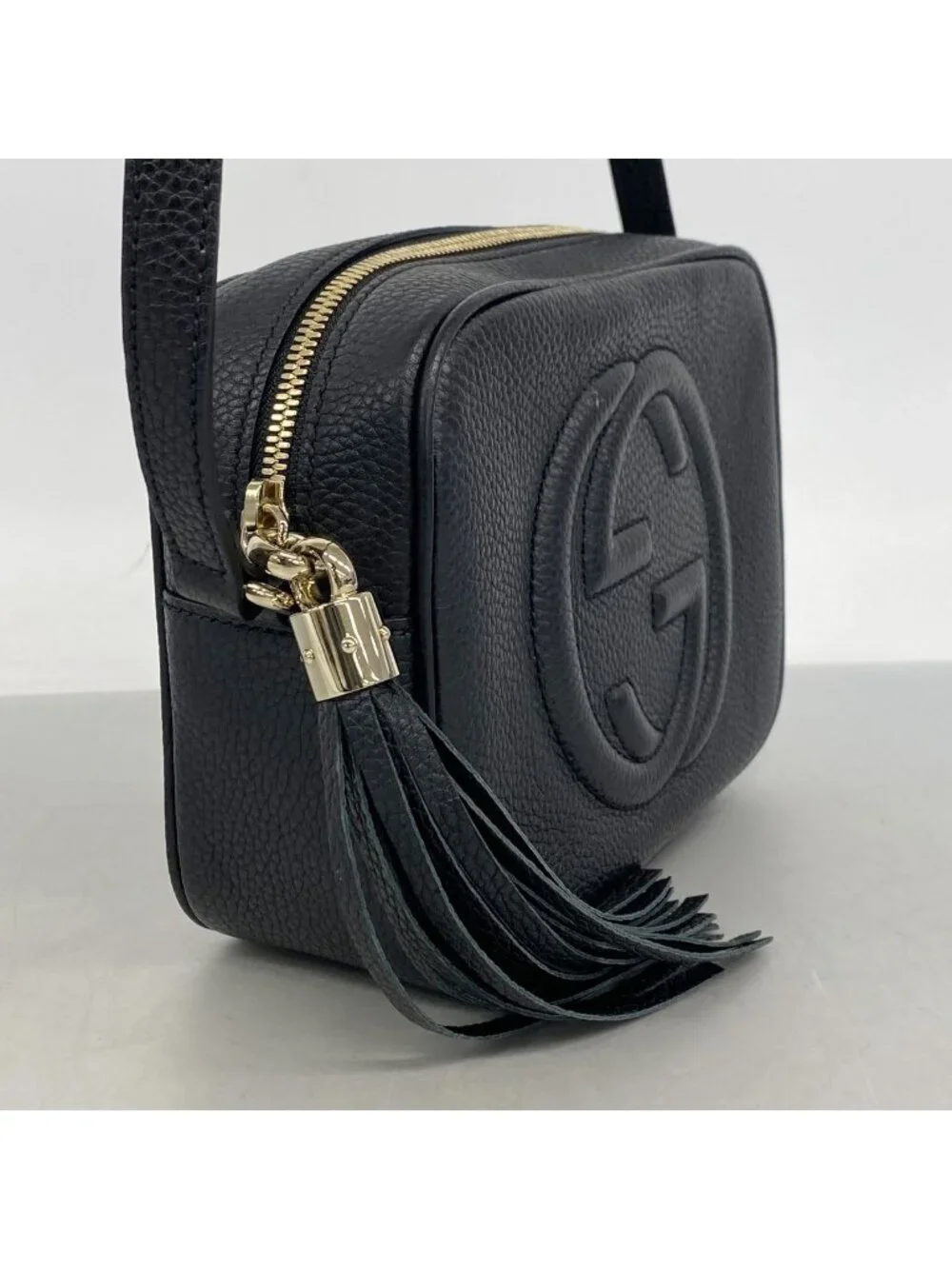 Gucci Shoulder Bag Soho Leather Black Champagne Gold